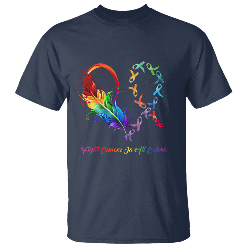 All Cancer T Shirt Fight Cancer In All Color Fighter Rainbow Ribbon TS09 Navy Printyourwear