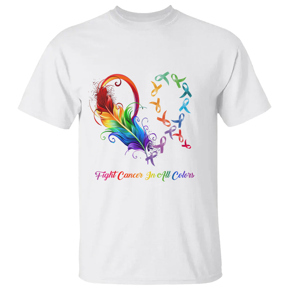 All Cancer T Shirt Fight Cancer In All Color Fighter Rainbow Ribbon TS09 White Printyourwear
