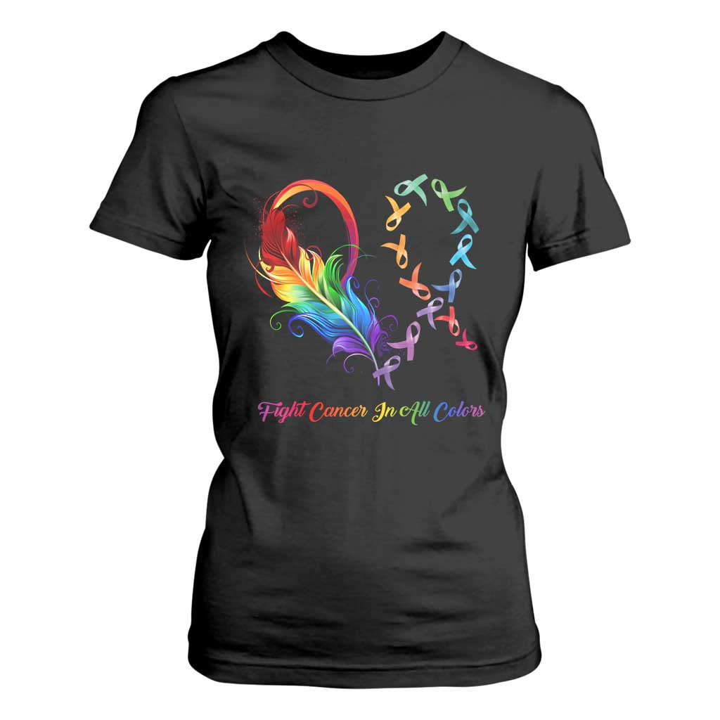 All Cancer T Shirt For Women Fight Cancer In All Color Fighter Rainbow Ribbon TS09 Black Print Your Wear