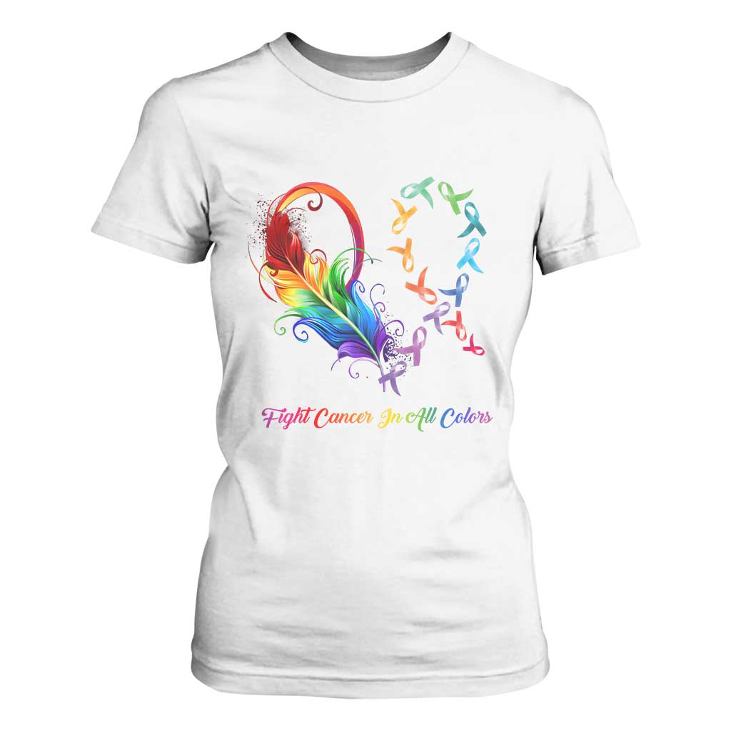 All Cancer T Shirt For Women Fight Cancer In All Color Fighter Rainbow Ribbon TS09 White Print Your Wear
