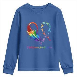 All Cancer Youth Sweatshirt Fight Cancer In All Color Fighter Rainbow Ribbon TS09 Royal Blue Print Your Wear
