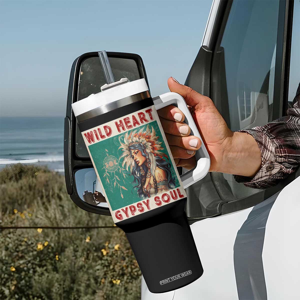 Native American Tumbler With Handle Wild Heart Gypsy Soul Women TS09 Print Your Wear