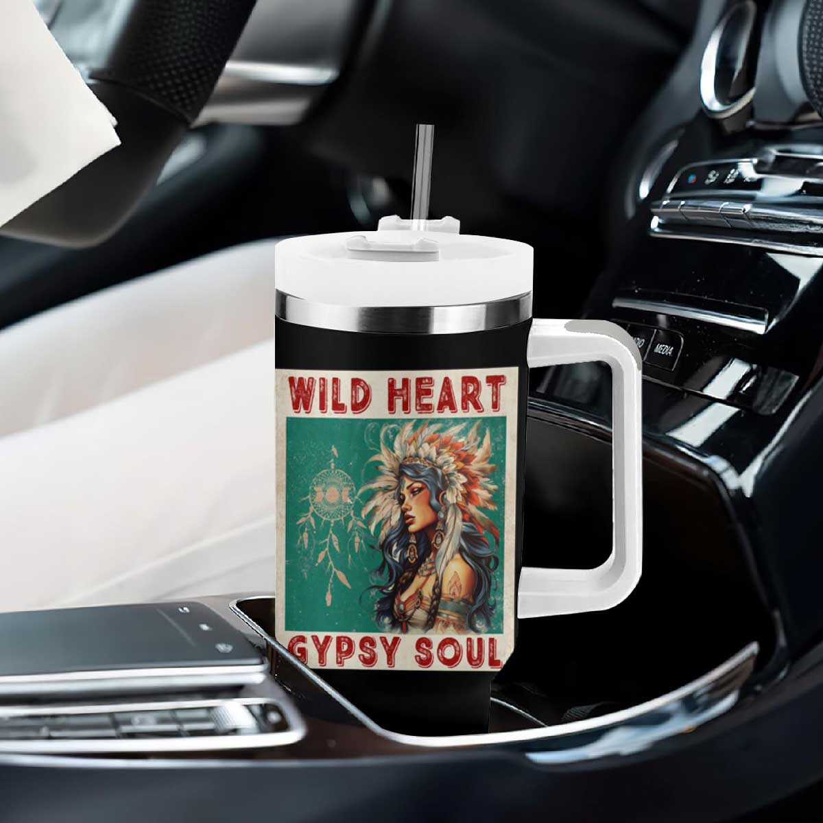 Native American Tumbler With Handle Wild Heart Gypsy Soul Women TS09 Print Your Wear