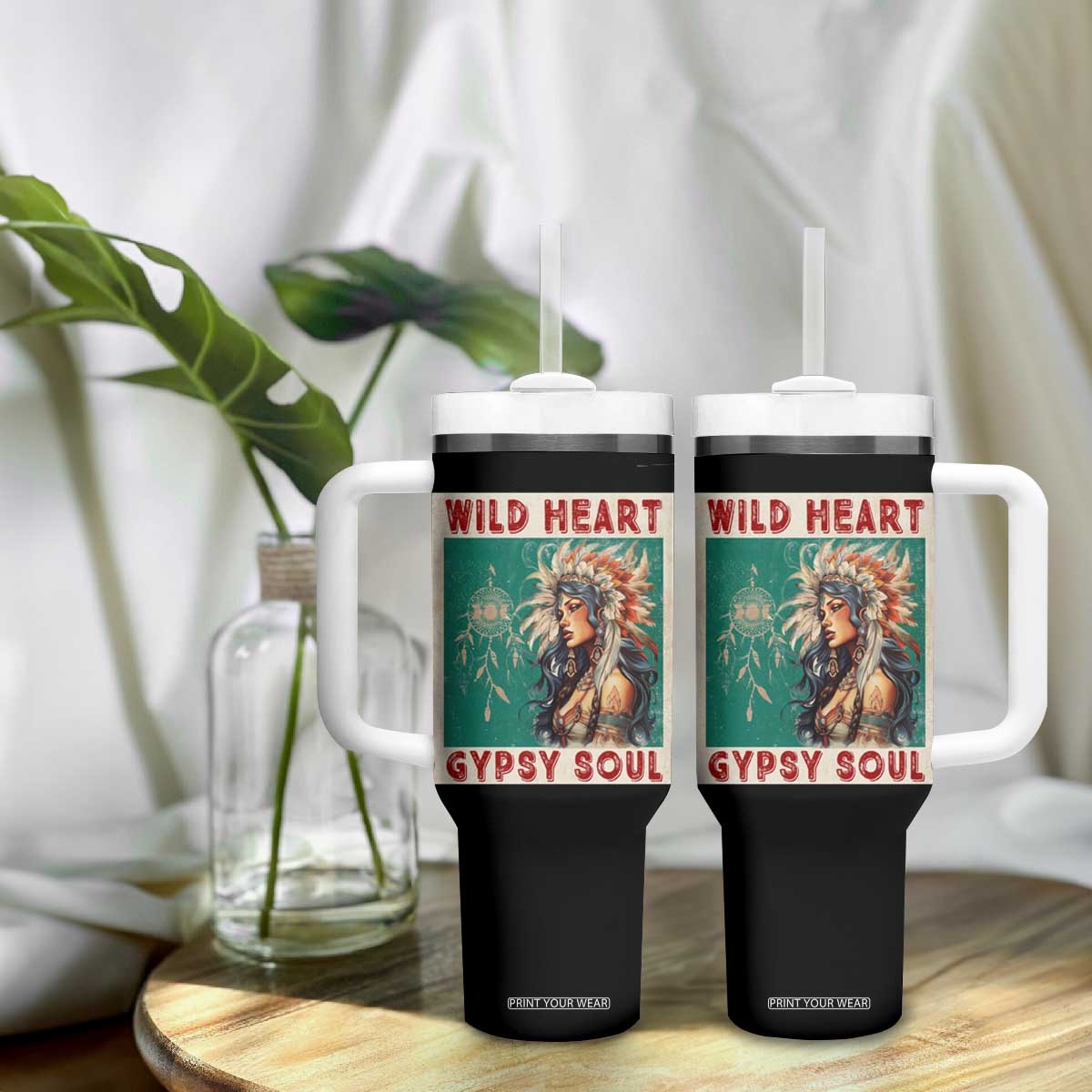 Native American Tumbler With Handle Wild Heart Gypsy Soul Women TS09 Print Your Wear