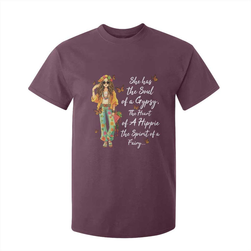 Hippie Girl T Shirt For Kid The Soul Of A Gypsy The Heart Of A Hippie The Spirit Of A Family TS09 Maroon Print Your Wear