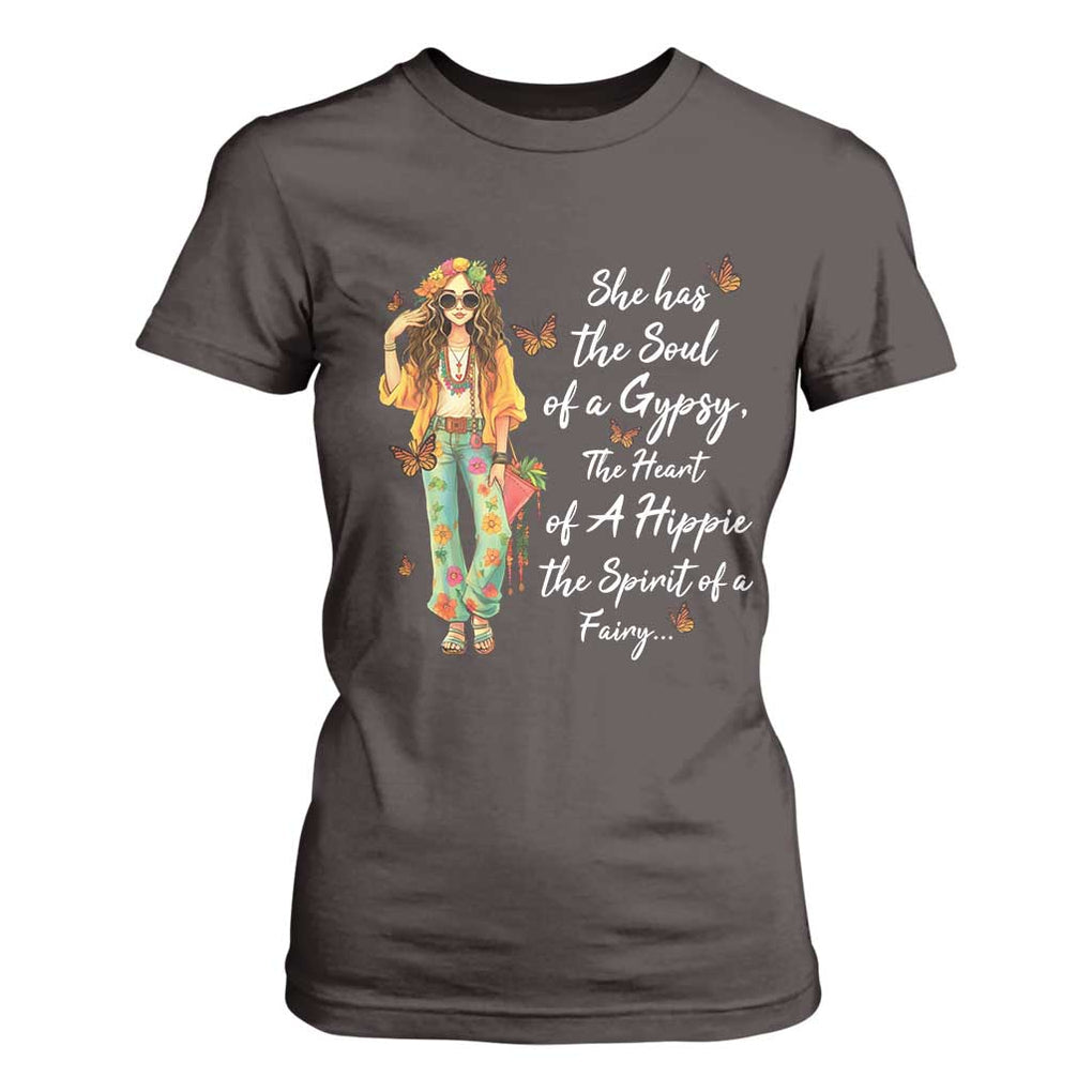 Hippie Girl T Shirt For Women The Soul Of A Gypsy The Heart Of A Hippie The Spirit Of A Family TS09 Dark Chocolate Print Your Wear