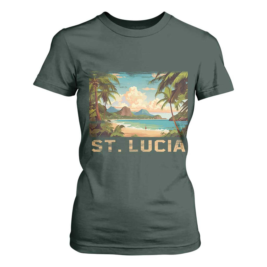 Saint Lucia T Shirt For Women St. Lucia Beach Trip TS09 Dark Forest Green Print Your Wear