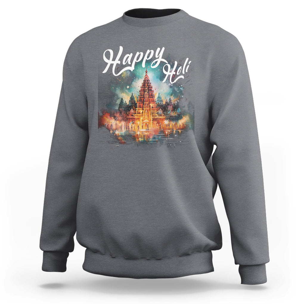 Happy Holi Sweatshirt Colors India Hindu Spring TS09 Charcoal Printyourwear