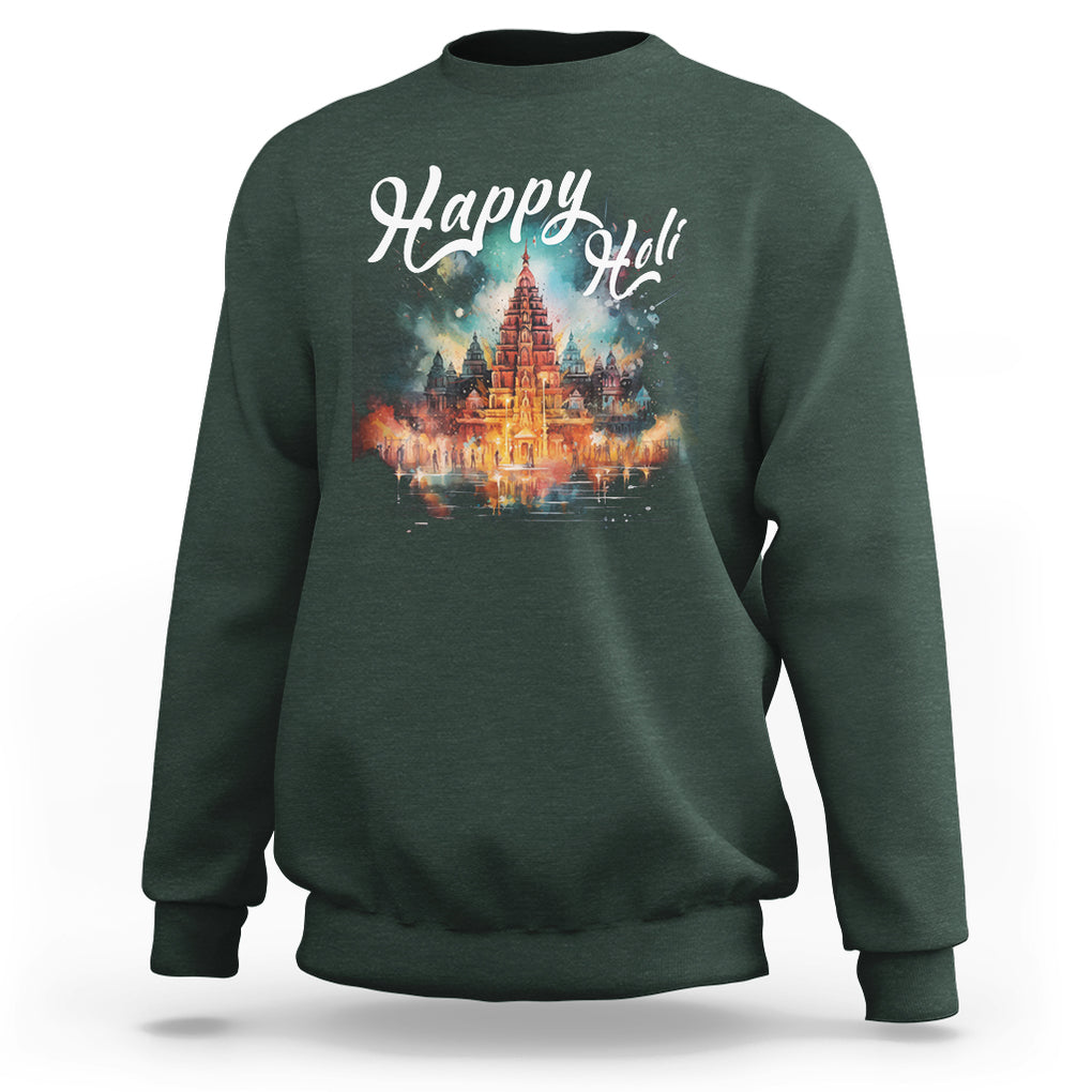 Happy Holi Sweatshirt Colors India Hindu Spring TS09 Dark Forest Green Printyourwear