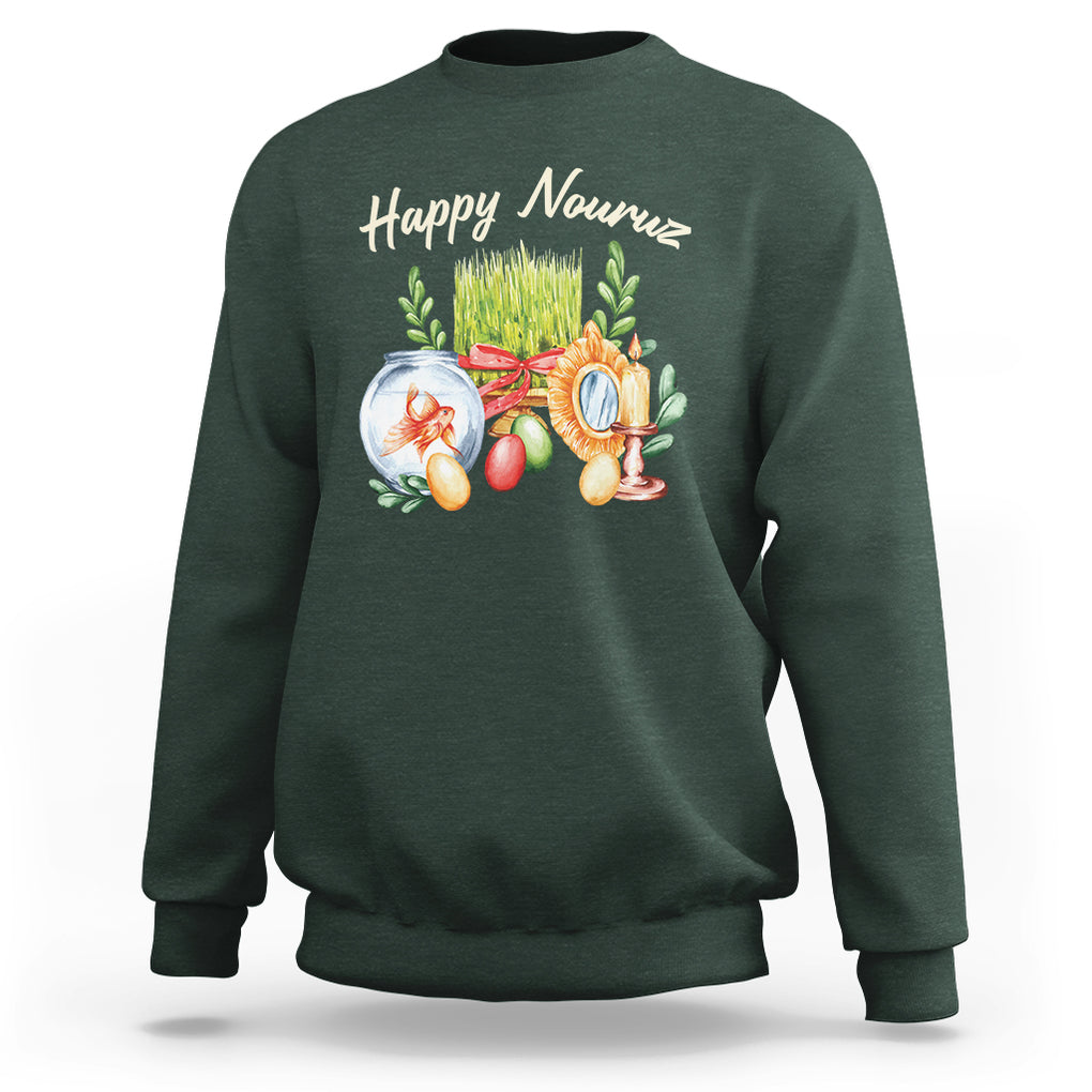 Happy Nowruz Sweatshirt Kurdistan & Pakistan And Iran New Year Haft-Seen TS09 Dark Forest Green Printyourwear