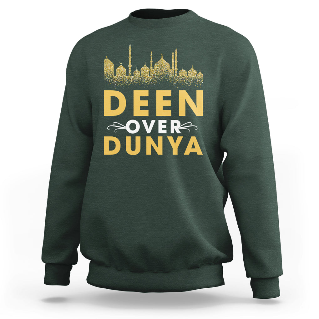 Islam Sweatshirt Deen Over Dunya Islamic Muslim TS09 Dark Forest Green Printyourwear