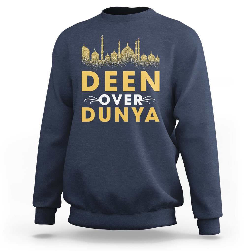 Islam Sweatshirt Deen Over Dunya Islamic Muslim TS09 Navy Printyourwear