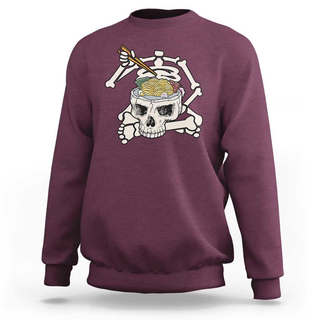 Food Lover Sweatshirt Skeleton Eating Ramen Japanese Noodle TS09 Maroon Print Your Wear