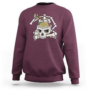 Food Lover Sweatshirt Skeleton Eating Ramen Japanese Noodle TS09 Maroon Print Your Wear
