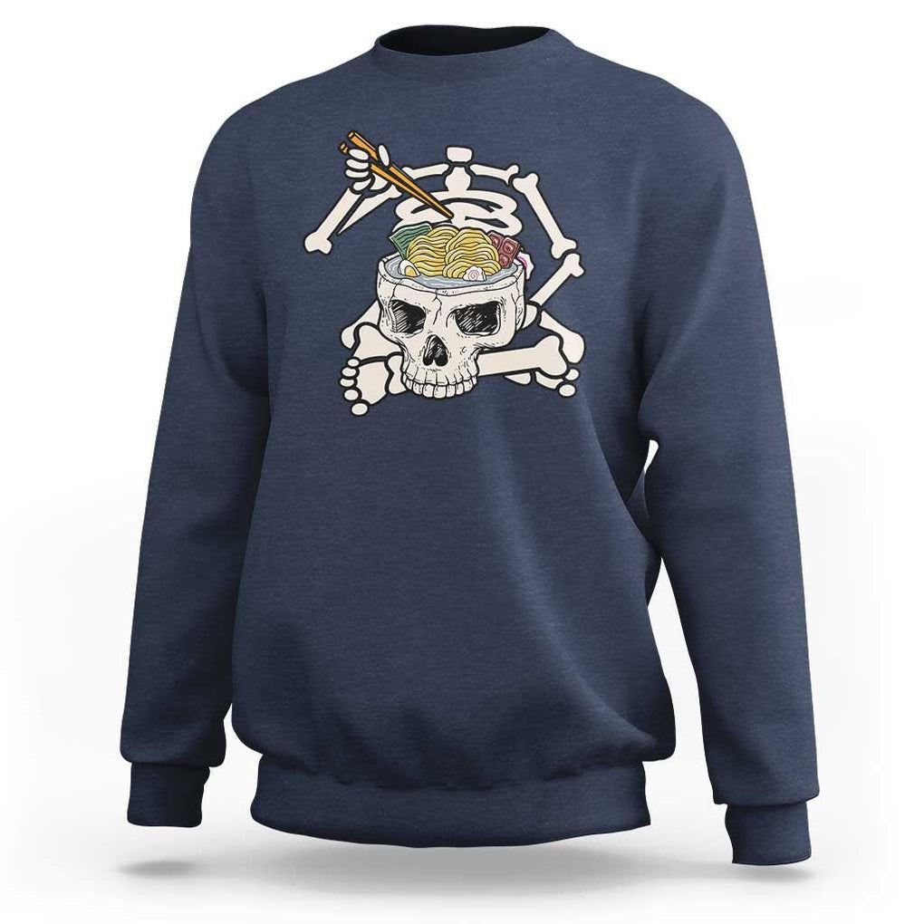 Food Lover Sweatshirt Skeleton Eating Ramen Japanese Noodle TS09 Navy Print Your Wear