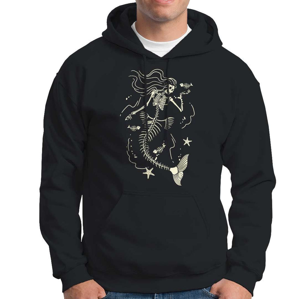 Halloween Mermaid Hoodie Mermaid Skeleton Spooky Season In Ocean TS09 Black Print Your Wear