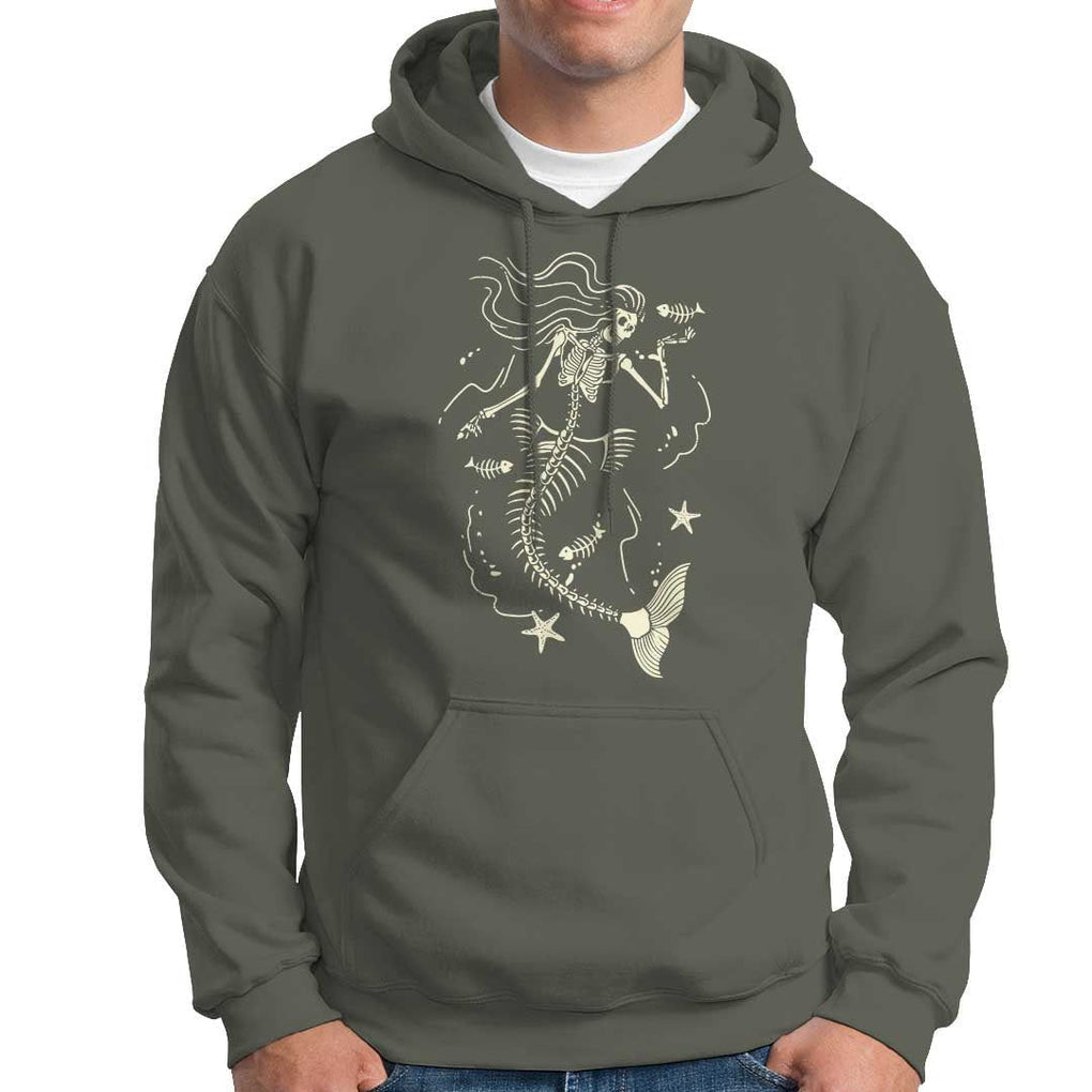 Halloween Mermaid Hoodie Mermaid Skeleton Spooky Season In Ocean TS09 Military Green Print Your Wear