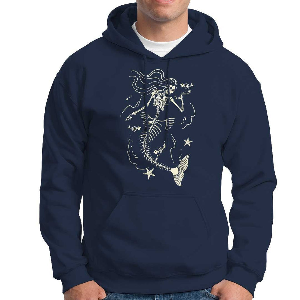 Halloween Mermaid Hoodie Mermaid Skeleton Spooky Season In Ocean TS09 Navy Print Your Wear