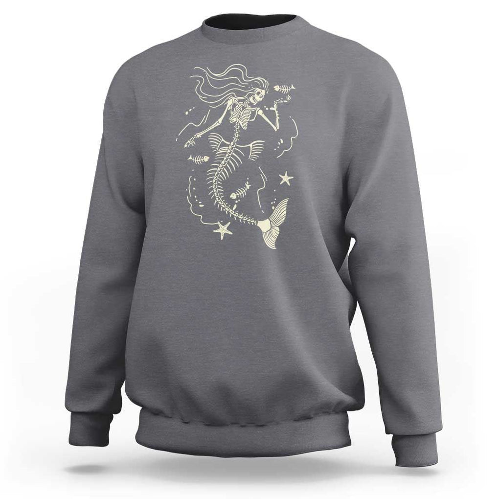 Halloween Mermaid Sweatshirt Mermaid Skeleton Spooky Season In Ocean TS09 Charcoal Print Your Wear