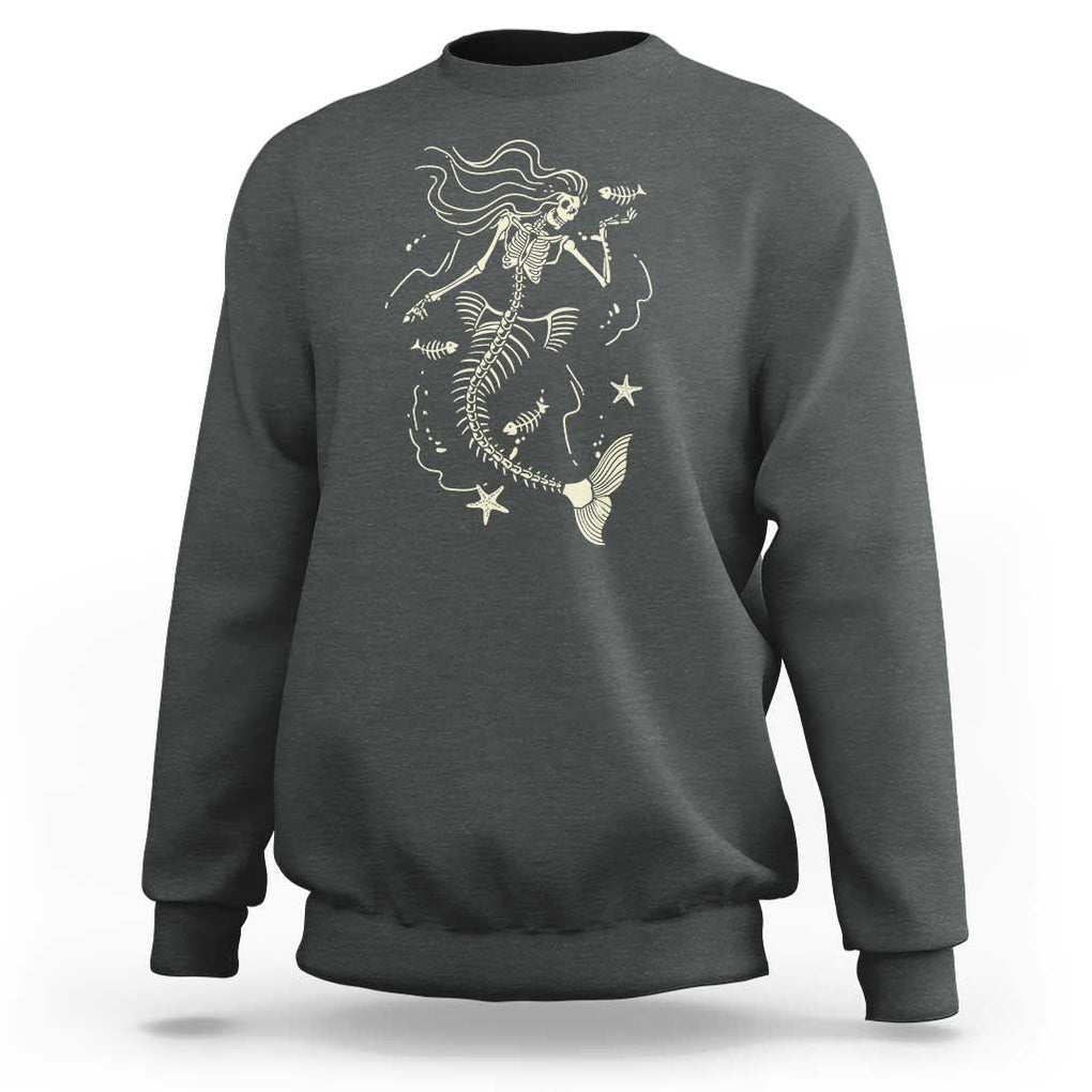 Halloween Mermaid Sweatshirt Mermaid Skeleton Spooky Season In Ocean TS09 Dark Heather Print Your Wear