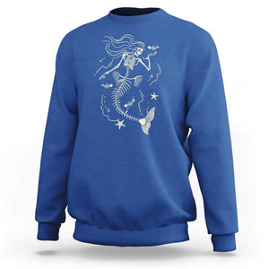 Halloween Mermaid Sweatshirt Mermaid Skeleton Spooky Season In Ocean TS09 Royal Blue Print Your Wear