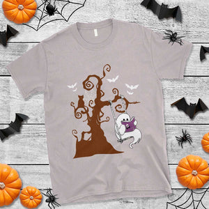 Halloween Bookaholic T Shirt Cute Ghost Swing Reading Book TS09 Ice Gray Print Your Wear