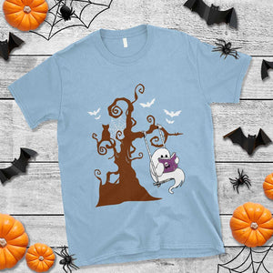 Halloween Bookaholic T Shirt Cute Ghost Swing Reading Book TS09 Light Blue Print Your Wear