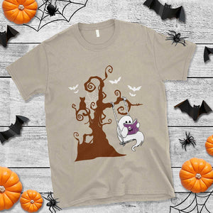 Halloween Bookaholic T Shirt Cute Ghost Swing Reading Book TS09 Sand Print Your Wear