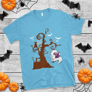 Halloween Bookaholic T Shirt Cute Ghost Swing Reading Book TS09 Sky Print Your Wear