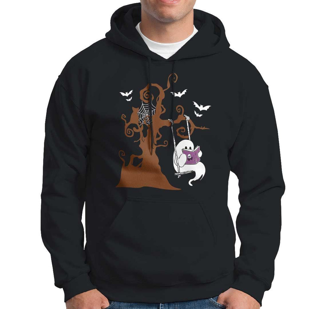 Halloween Bookaholic Hoodie Cute Ghost Swing Reading Book TS09 Black Print Your Wear