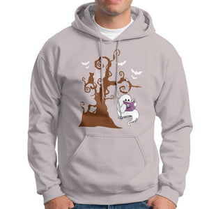 Halloween Bookaholic Hoodie Cute Ghost Swing Reading Book TS09 Ice Gray Print Your Wear