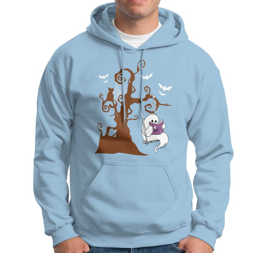 Halloween Bookaholic Hoodie Cute Ghost Swing Reading Book TS09 Light Blue Print Your Wear