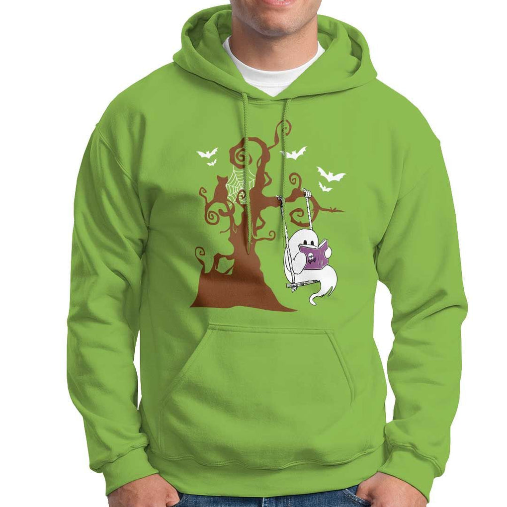 Halloween Bookaholic Hoodie Cute Ghost Swing Reading Book TS09 Lime Print Your Wear