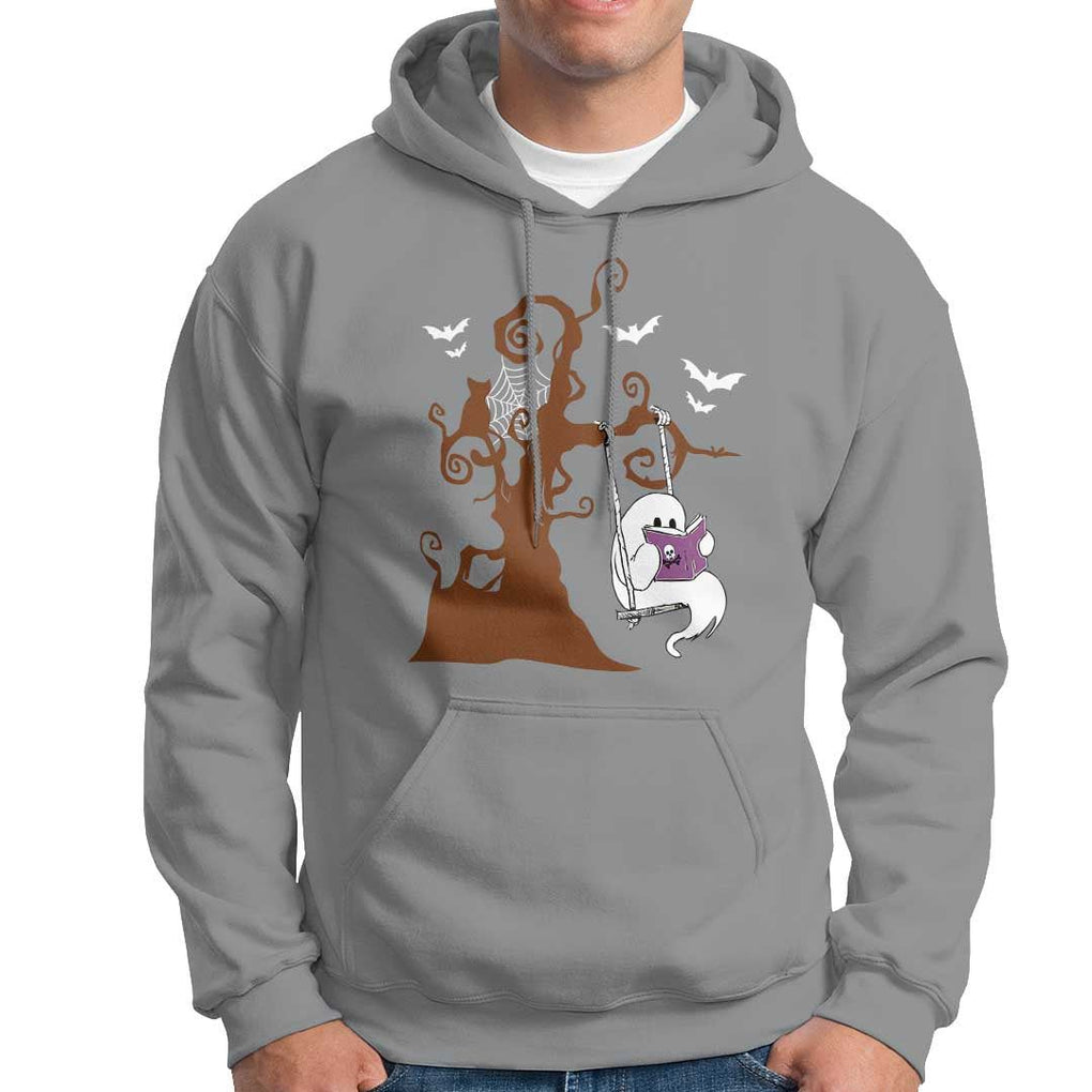 Halloween Bookaholic Hoodie Cute Ghost Swing Reading Book TS09 Sport Gray Print Your Wear