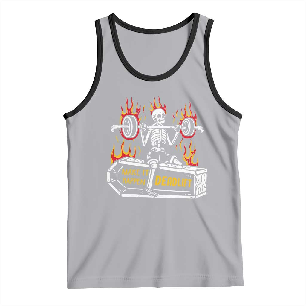 Halloween Gymer Tank Top Make It Happen Skeleton Deadlift Fitness Gym TS09 Athletic Heather Black Print Your Wear