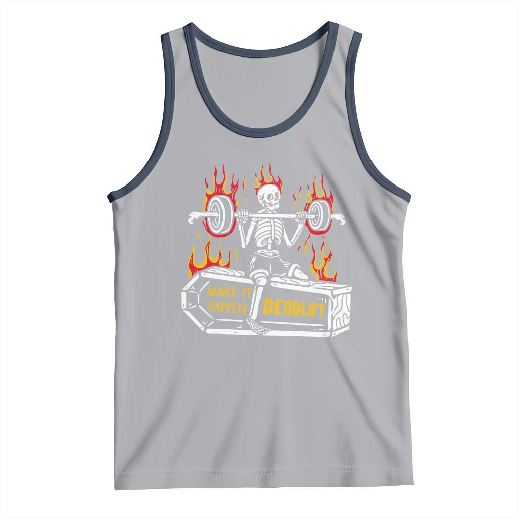 Halloween Gymer Tank Top Make It Happen Skeleton Deadlift Fitness Gym TS09 Athletic Heather Navy Print Your Wear