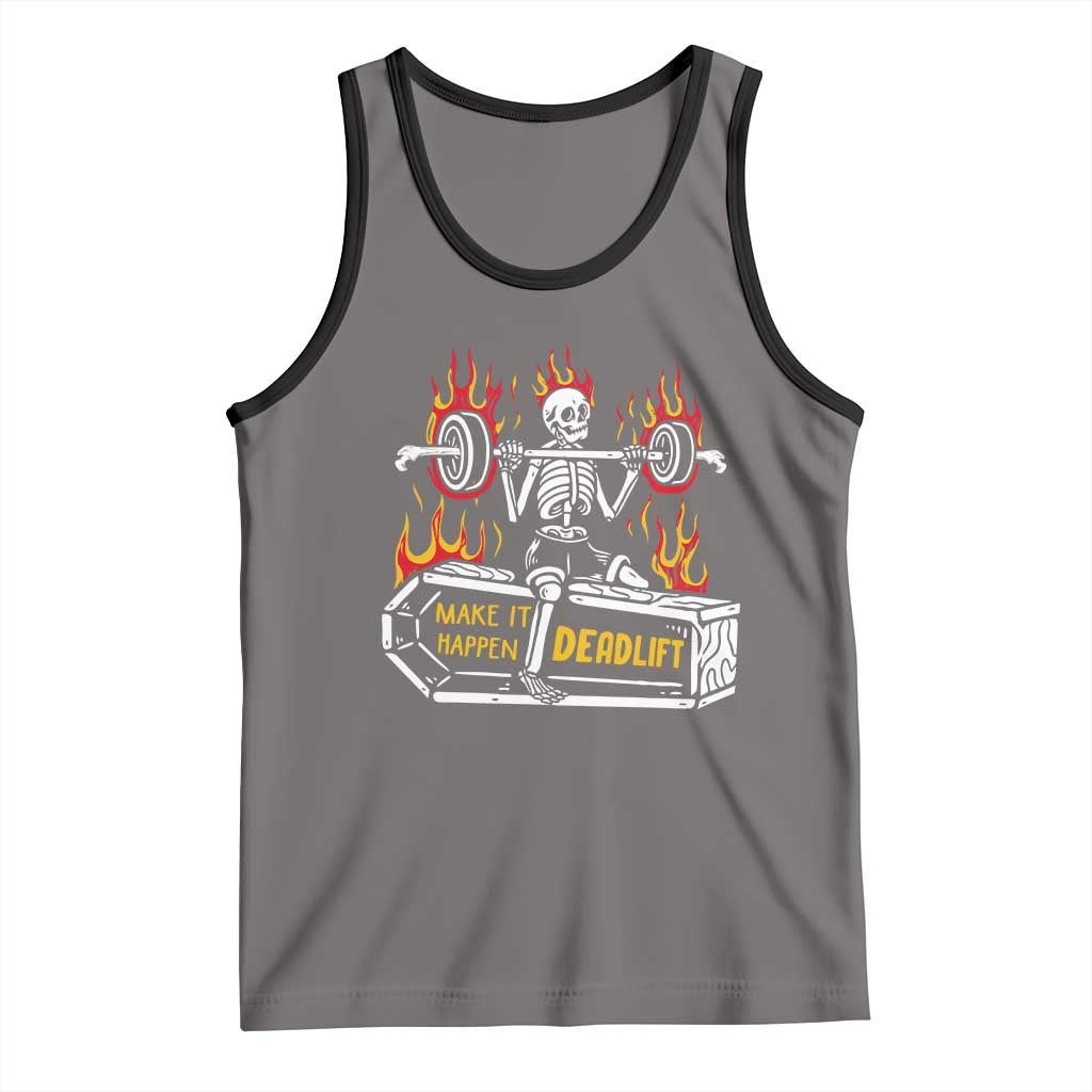Halloween Gymer Tank Top Make It Happen Skeleton Deadlift Fitness Gym TS09 Deep Heather Black Print Your Wear