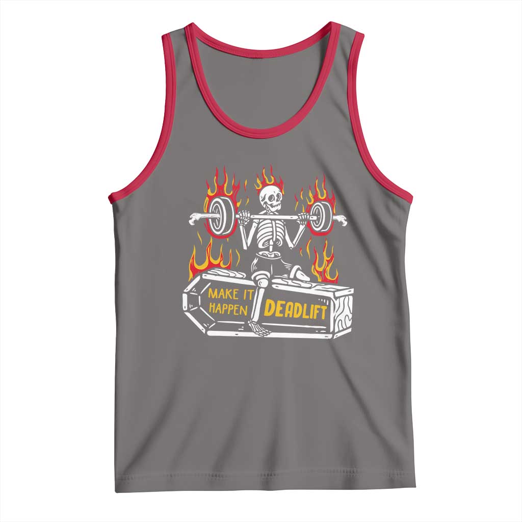 Halloween Gymer Tank Top Make It Happen Skeleton Deadlift Fitness Gym TS09 Deep Heather Red Print Your Wear