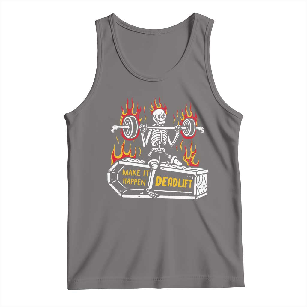 Halloween Gymer Tank Top Make It Happen Skeleton Deadlift Fitness Gym TS09 Deep Heather Print Your Wear
