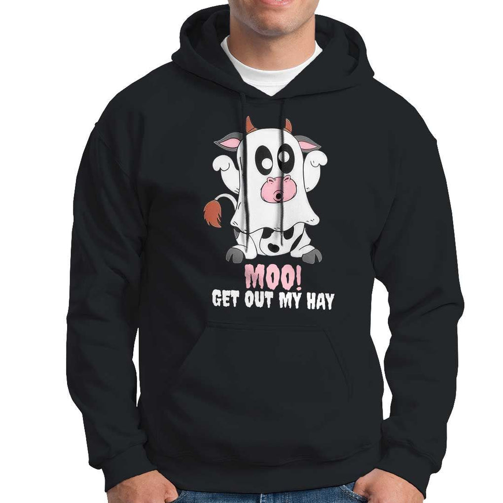Halloween Hoodie MOO Get Out My Hay Cow Boo Ghost TS09 Black Print Your Wear