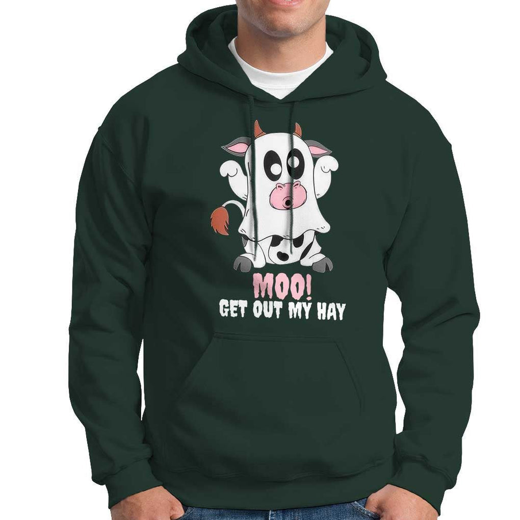 Halloween Hoodie MOO Get Out My Hay Cow Boo Ghost TS09 Dark Forest Green Print Your Wear