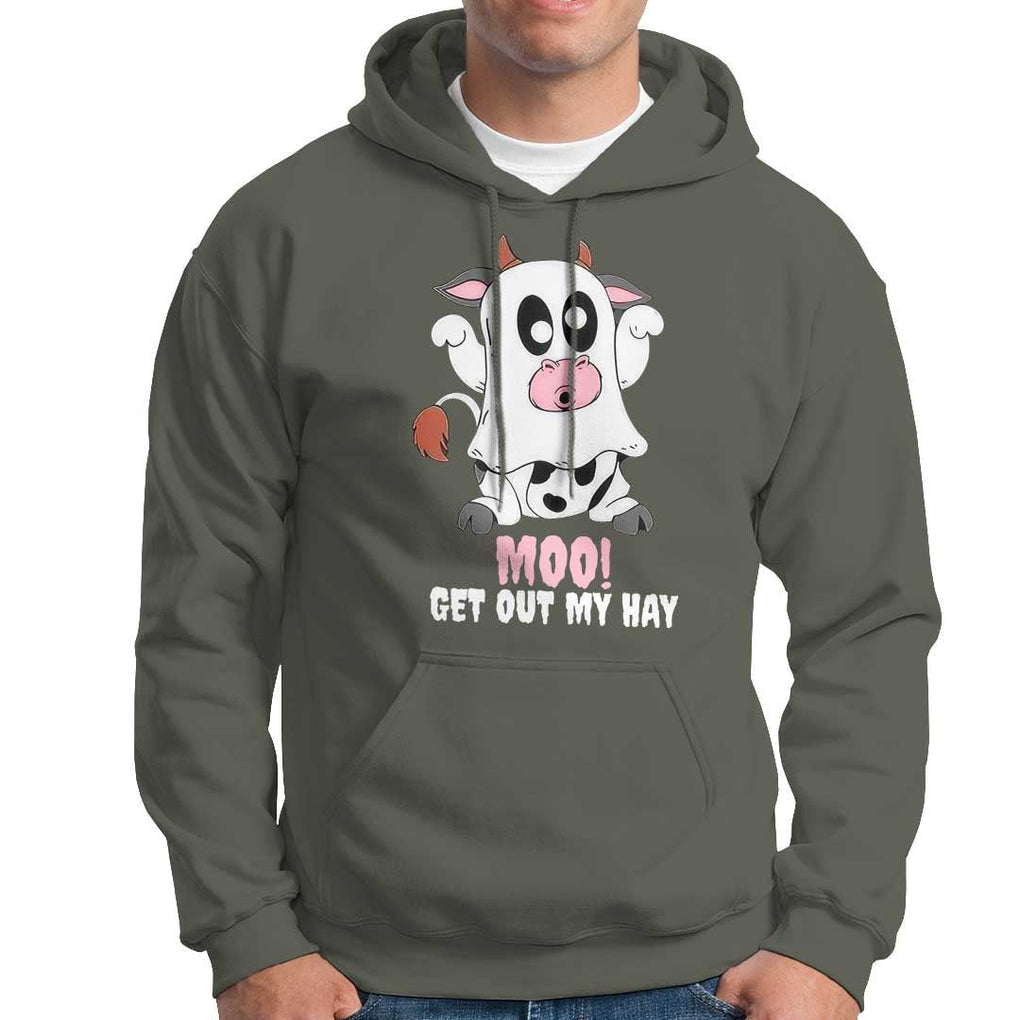 Halloween Hoodie MOO Get Out My Hay Cow Boo Ghost TS09 Military Green Print Your Wear