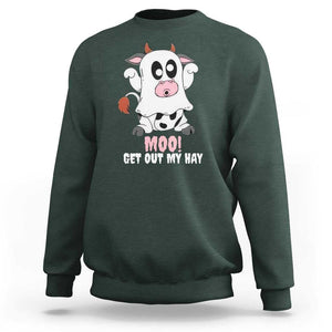 Halloween Sweatshirt MOO Get Out My Hay Cow Boo Ghost TS09 Dark Forest Green Print Your Wear