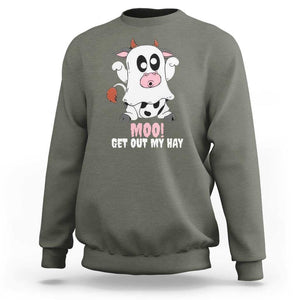 Halloween Sweatshirt MOO Get Out My Hay Cow Boo Ghost TS09 Military Green Print Your Wear