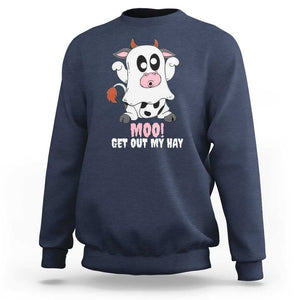 Halloween Sweatshirt MOO Get Out My Hay Cow Boo Ghost TS09 Navy Print Your Wear
