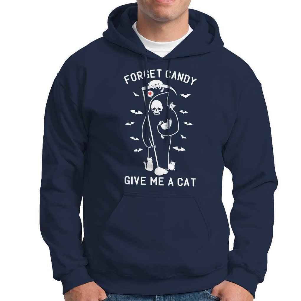 Halloween Cat Lover Hoodie Funny Death Forget Candy Give Me A Cat TS09 Navy Print Your Wear