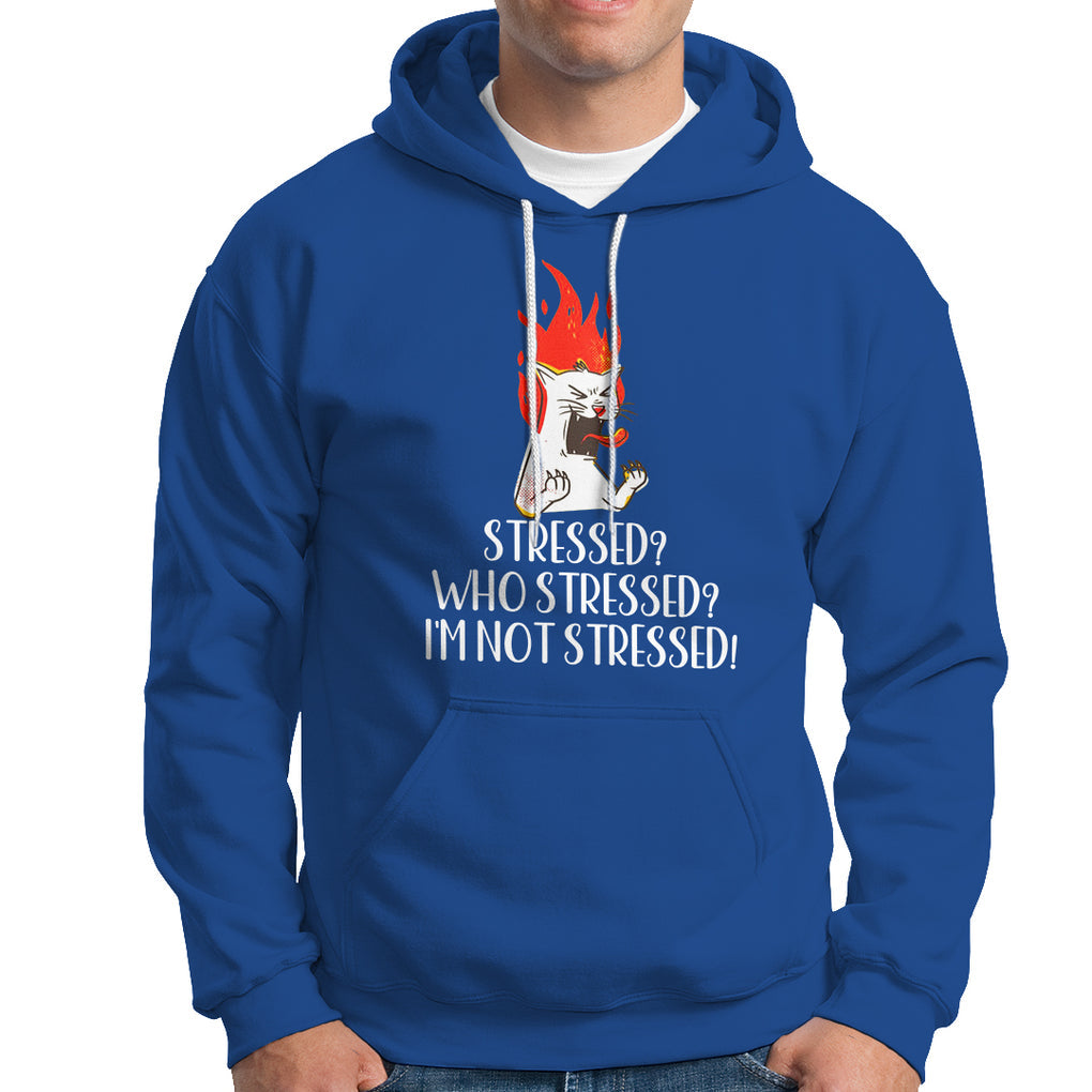 Stressed Who's Stressed? I'm Not Stressed Funny Angry Cat Hoodie TS09 Royal Blue Printyourwear