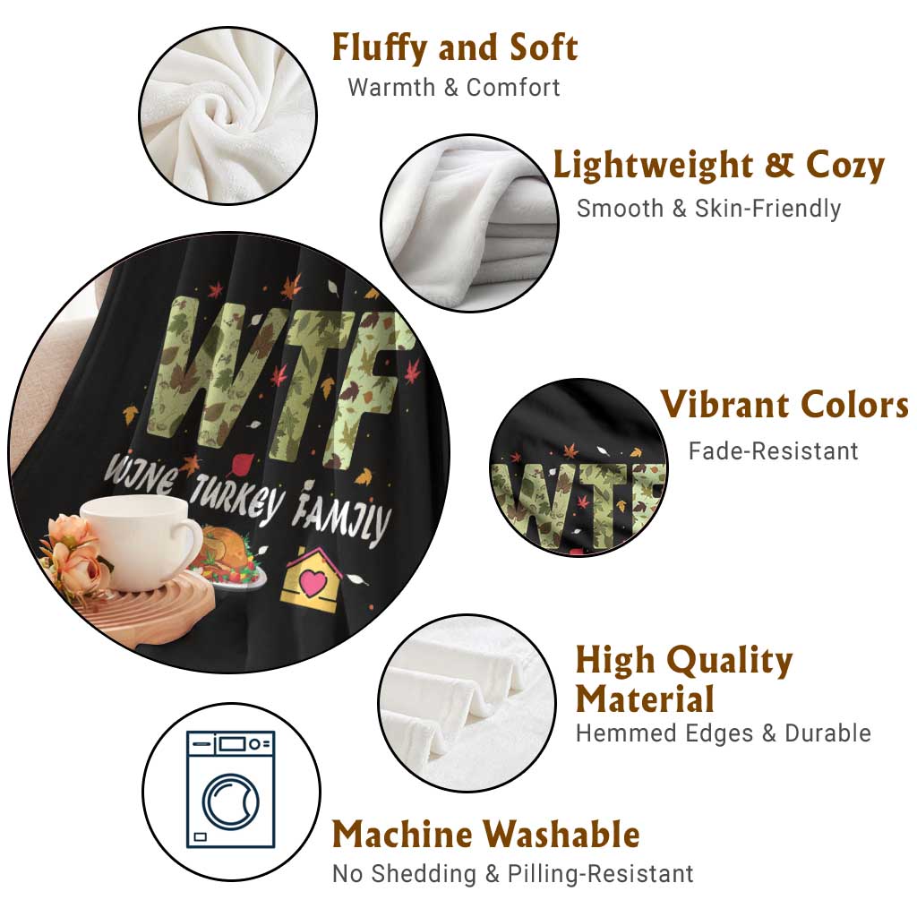 Thanksgiving Throw Blanket W T F Wine Turkey Family Funny Dinner Fall TS09 Print Your Wear