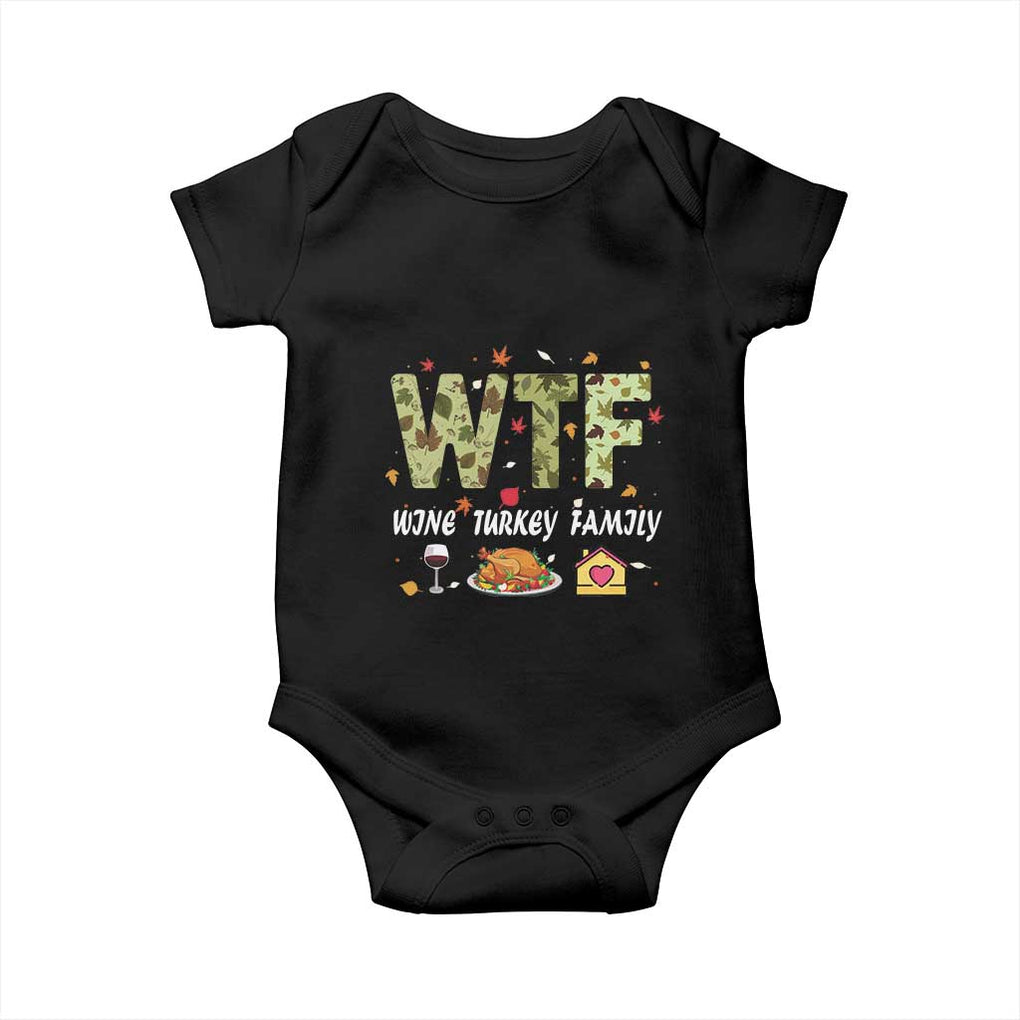 Thanksgiving Baby Onesie W T F Wine Turkey Family Funny Dinner Fall TS09 Black Print Your Wear