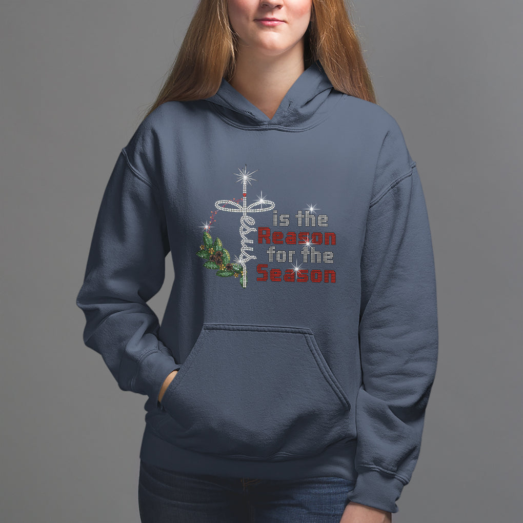 Jesus Is The Reason For The Season Bling Christmas Hoodie TS09 Navy Printyourwear